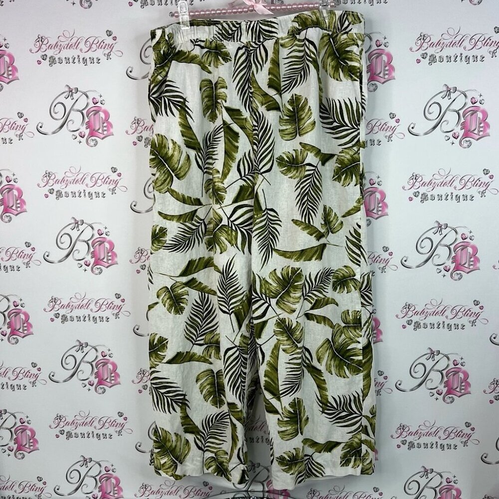 Joe Fresh pants tropical flare wide leg comfy Green Leaf Pattern Pants